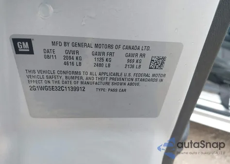 2012 Chevrolet Impala Lt from USA, damaged, VIN 2G1WG5E32C1139912